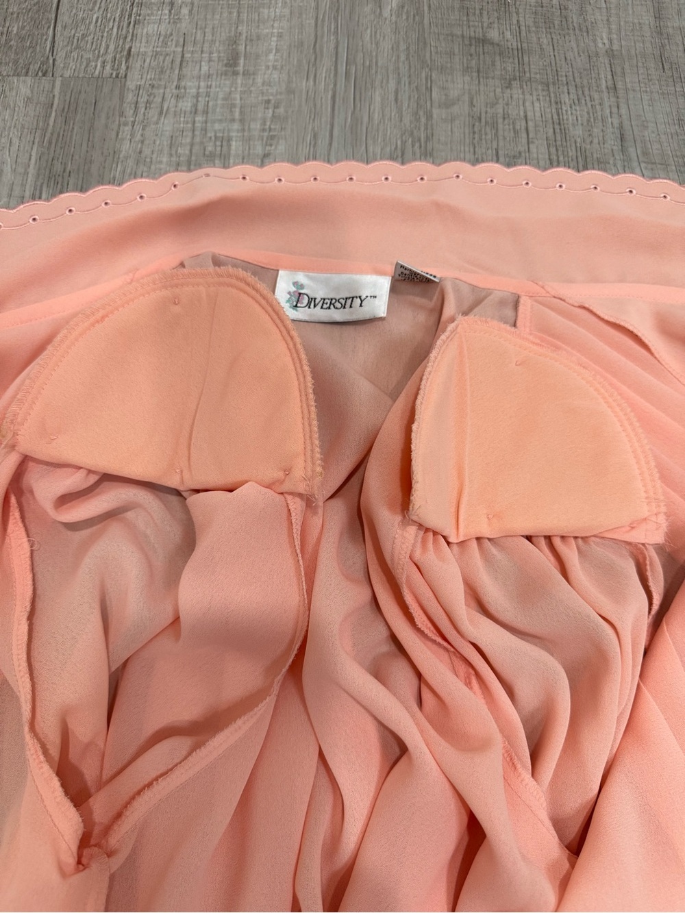 Vtg 80s Diversity Peach Salmon Blouse Pleated Embroidered Collar Sz 12 Korea - Picture 9 of 13